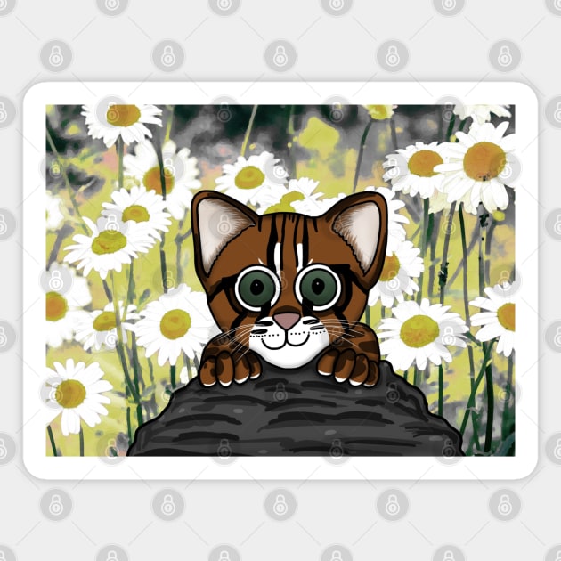 Rusty Spotted Cat in Daisies Magnet by Aeriskate